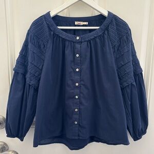 Faherty Navy Organic Cotton Blouse S